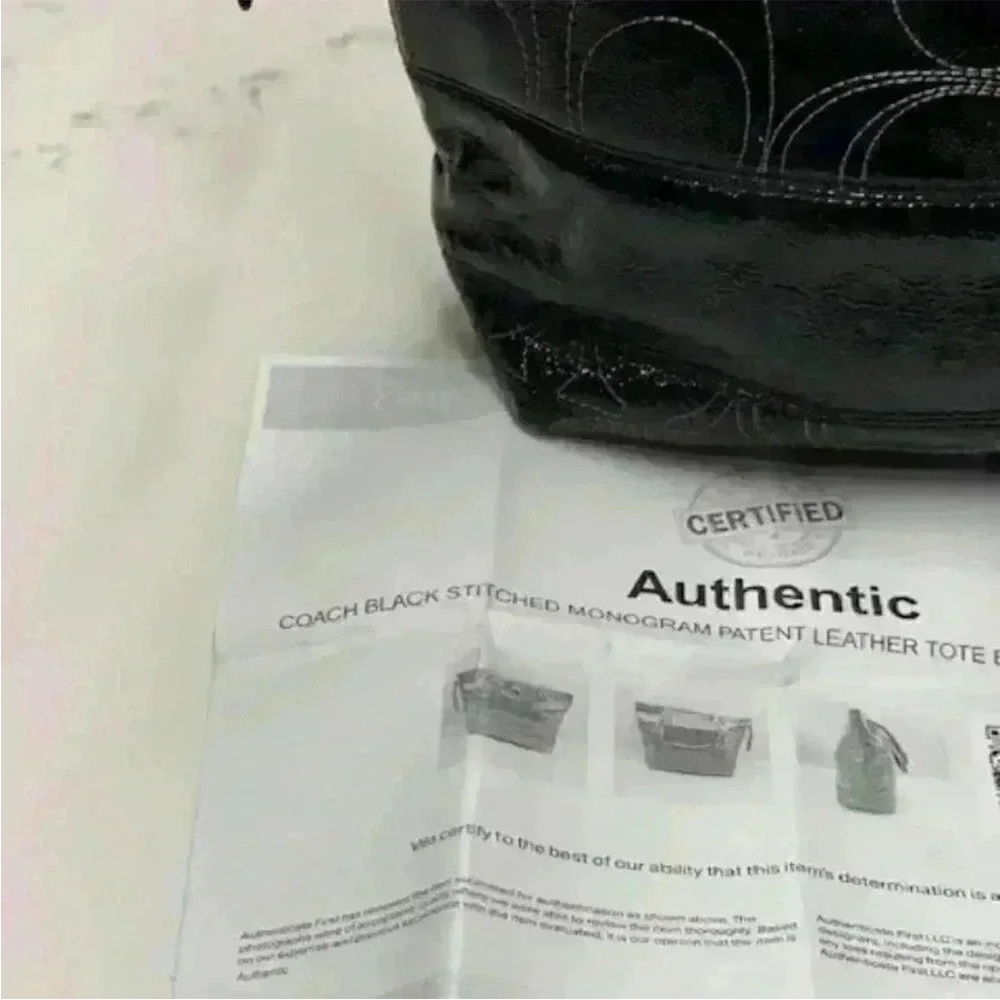 Coach Black Signature Tote Bag with Glossy Finish - Picture 12 of 16